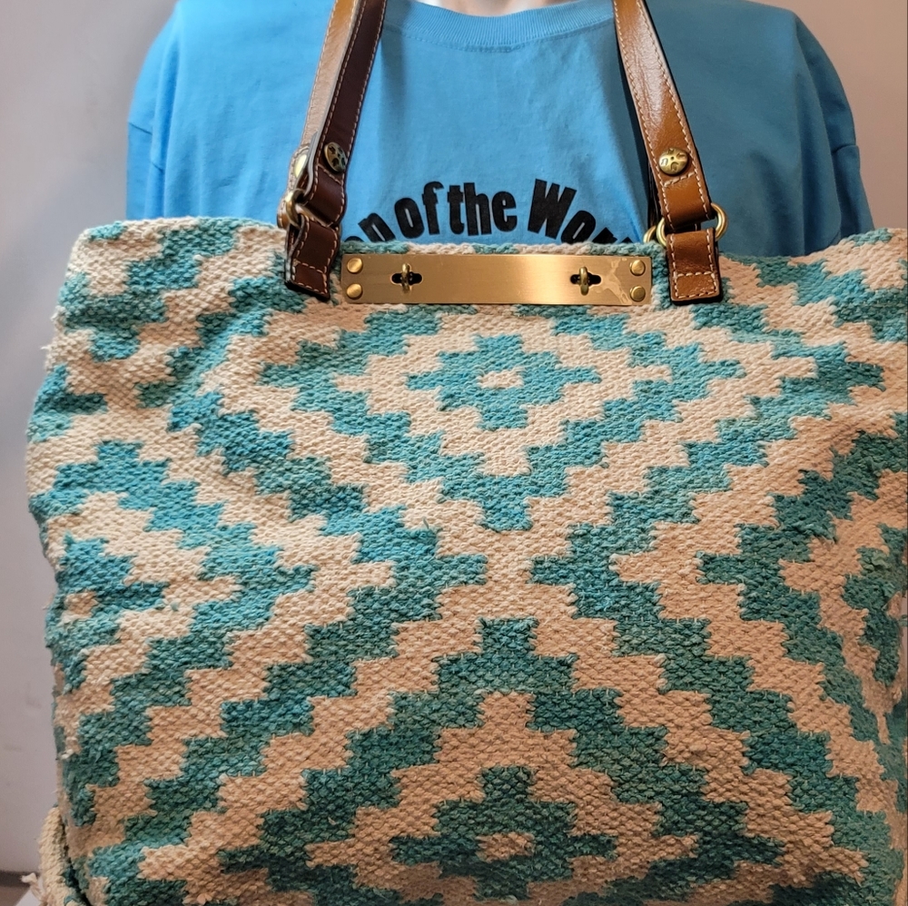 Patricia Nash Aqua Tritan Larhe Satchel Should Bag Travel Beach Bag